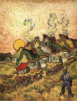 Vincent Van Gogh : Thatched Cottages in the Sunshine, Reminiscence of the Nort